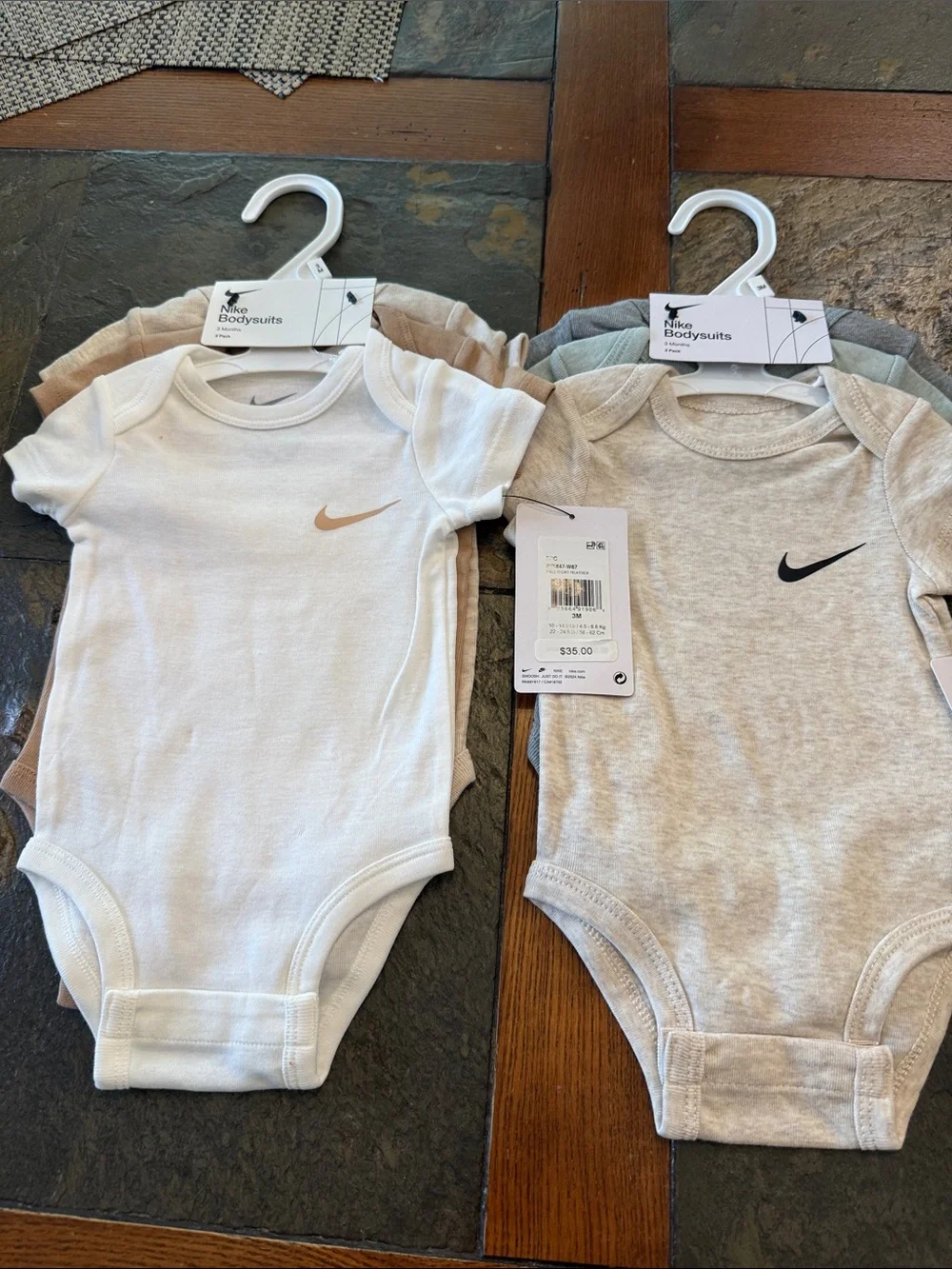 Nike Baby Short-Sleeve One-Piece Bodysuits White & Heather Beige 2 set of 3pack